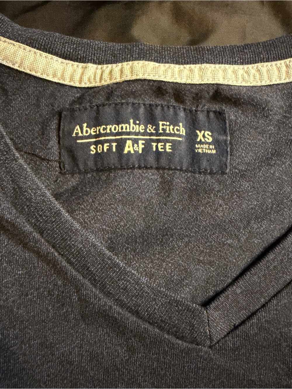 Abercrombie & Fitch Charcoal V-Neck Tee with Gold Moose Logo - Picture 2 of 2